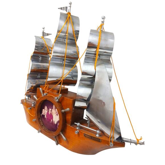 1950s Vintage Wooden Boat Sailing Yankee Clipper Ship Wood Mantel (No Clock) - Picture 3 of 16